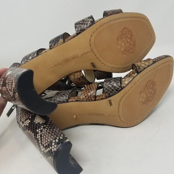 Vince Camuto NEW Block Heel Snake Sandals Black and Brown Zipper Back Size 9 1/2 - Picture 6 of 12